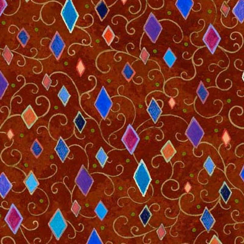Opulent Owls Diamond Scroll Brown Marjorie Sarnat Quilting Treasures Cotton Fabric