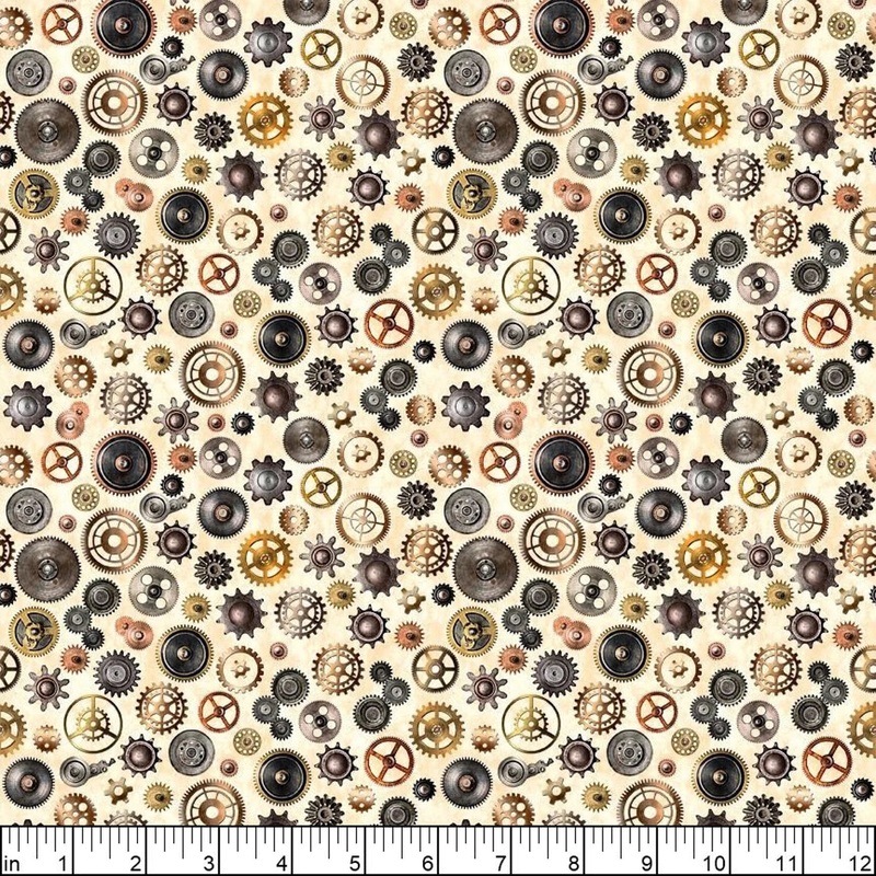 Steampunk Adventures Gears Toss Ecru Cream Dan Morris Quilting Treasures Cotton Fabric