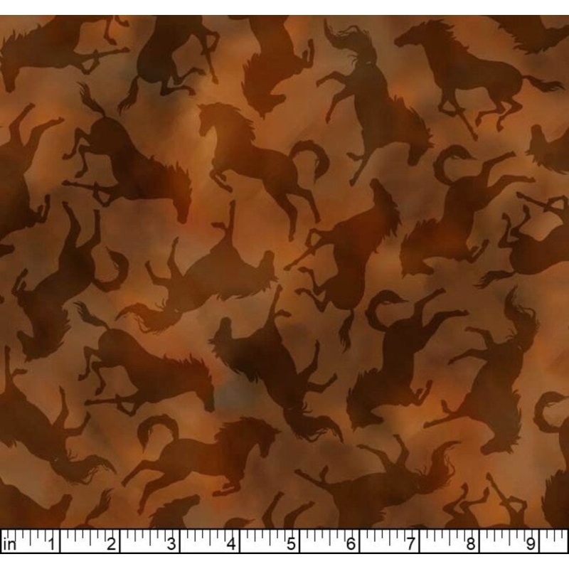 Wild Horses Horse Silhouettes Brown Carol Cavalaris Quilting Treasures Cotton Fabric