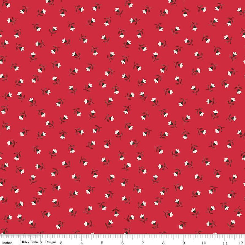 Autumn Blossom Tossed Floral Riley Red Lori Holt Riley Blake Cotton Fabric