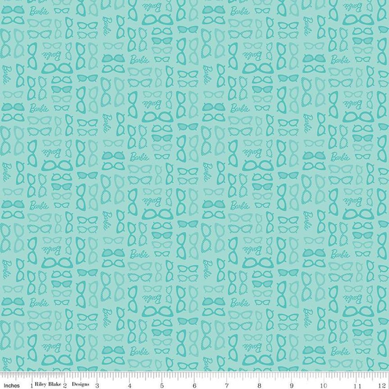 Barbie World Mattel Barbie Glasses Teal Blue Green Riley Blake Cotton Fabric