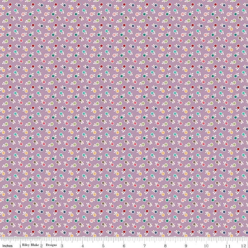 Bee Dots Kathy Retro Tossed Dots Floral Taffy Purple Lori Holt Riley Blake Cotton Fabric