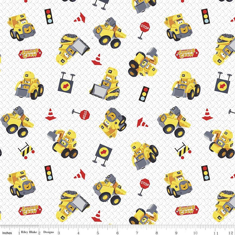 CAT Junior CrewTruck Toys White Riley Blake Designs Cotton Fabric