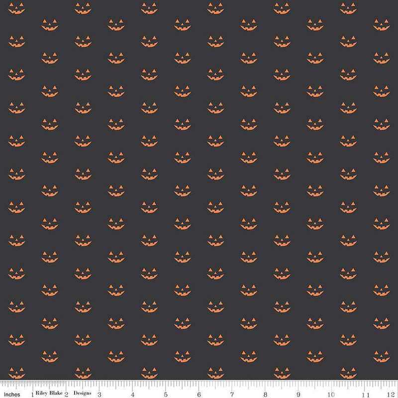 Hey Bootiful Jack-O'-Lanterns Charcoal Black My Mind's Eye Riley Blake Designs Cotton Fabric