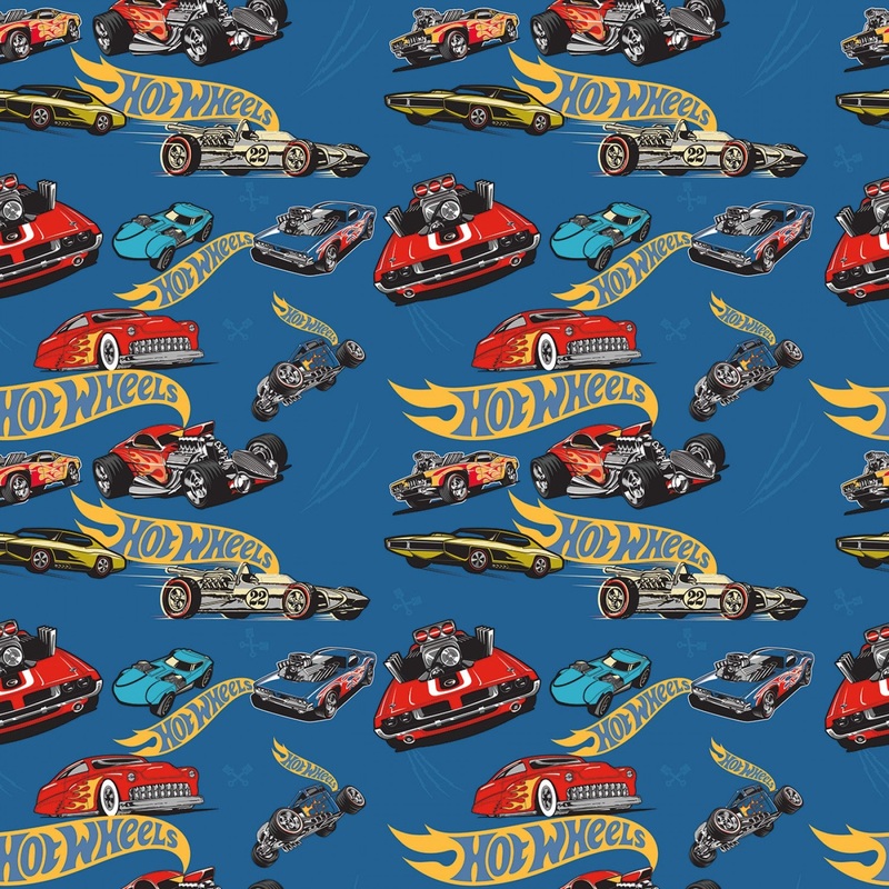 Hot Wheels Classic Car Toss Blue Racing Cars Riley Blake Cotton Fabric