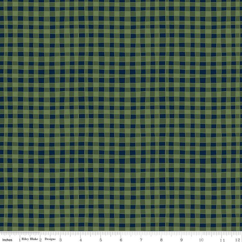 Love You S'more Gingham Olive Green Gracey Larson Riley Blake Designs Cotton Fabric