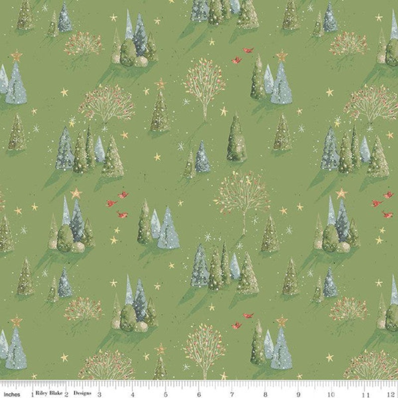 Magical Winterland Trees Clover Green Lisa Audit Riley Blake Cotton Fabric RB-C14941-Clover
