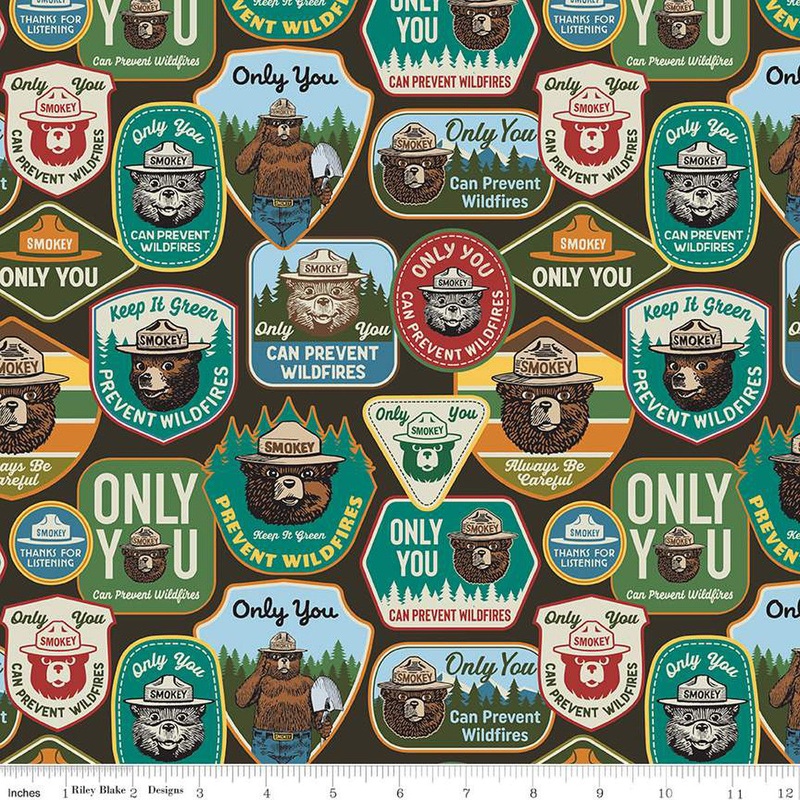 Only You Main Smokey Bear Patches Bark Brown Riley Blake Cotton Fabric