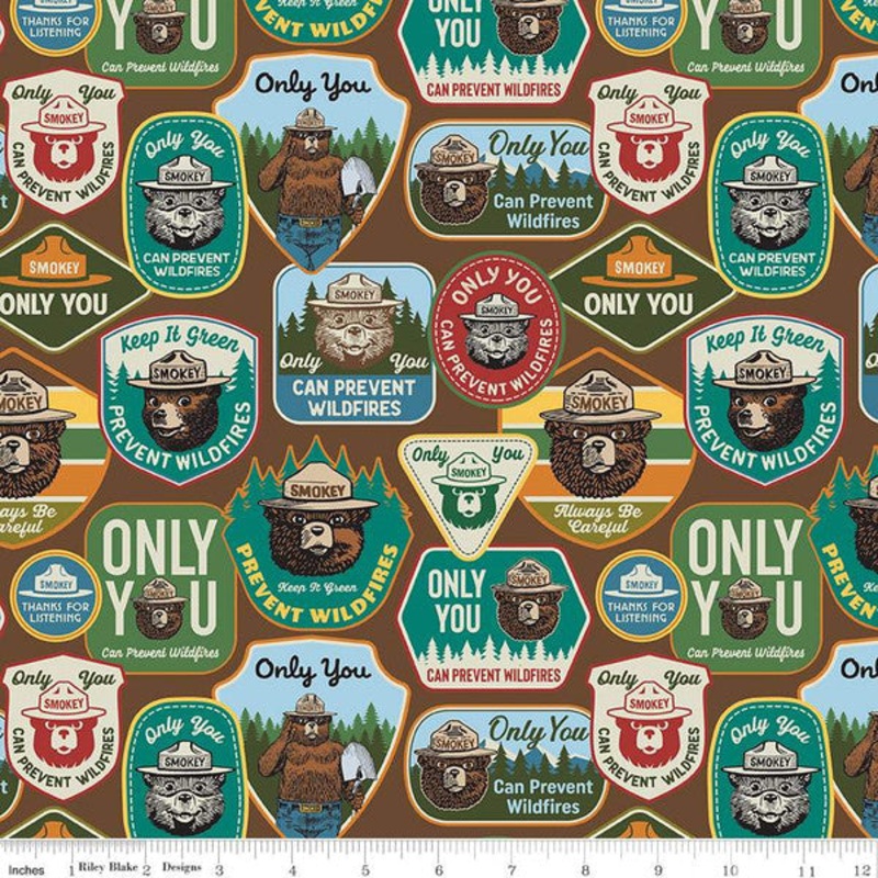 Only You Main Smokey Bear Patches Brown Riley Blake Cotton Fabric
