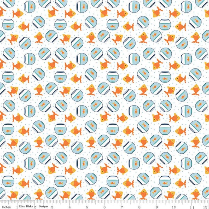 Pets Goldfish White Lori Whitlock Riley Blake Designs Cotton Fabric