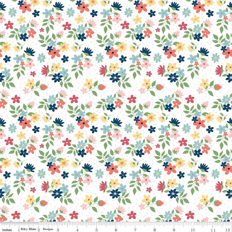 Sew Much Fun Floral White Echo Park Paper Co. Riley Blake Designs Cotton Fabric