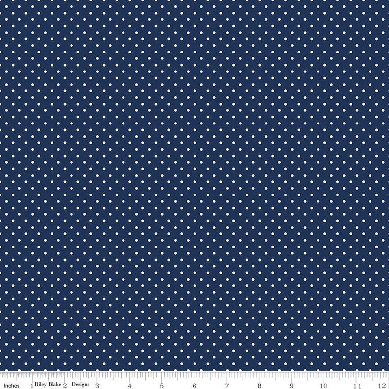 White Swiss Dots Navy Blue The RBD Designers Riley Blake Designs Cotton Fabric