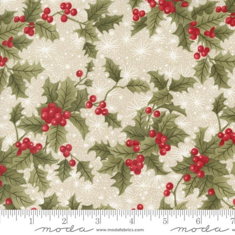 A Christmas Carol Holly Berry Christmas Holly Snowflakes Parchment Tan Multi 3 Sisters Moda