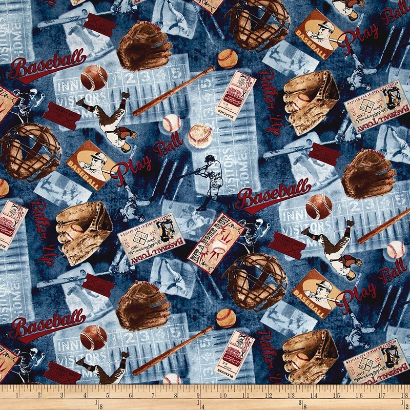 Baseball Vintage Sports Navy Gail Cadden Timeless Treasures Cotton Fabric