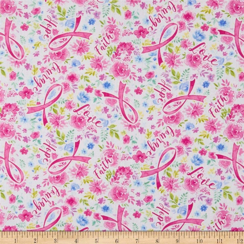 Breast Cancer Ribbon Pink Evie Timeless Treasures Cotton Fabric