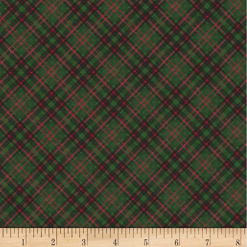 Christmas Cabin Bias Plaid Green Timeless Treasures Cotton Fabric