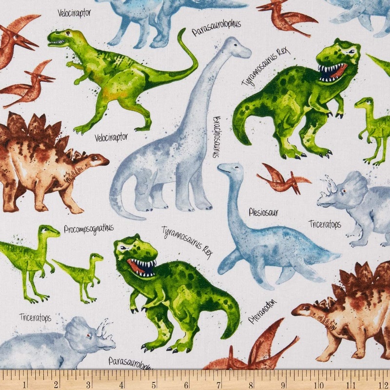 Dino World Dinosaurs and Names White Timeless Treasures Cotton Fabric