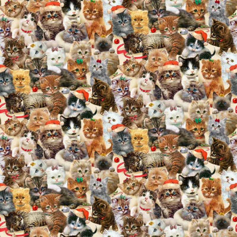 Fireside Kittens Packed Kittens Allover cream Robert Giordano Henry Glass Cotton Fabric