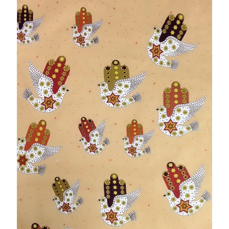Hamsa Dove of Peace Beige Fay Nicoll Judaica Fabrics Cotton Fabric