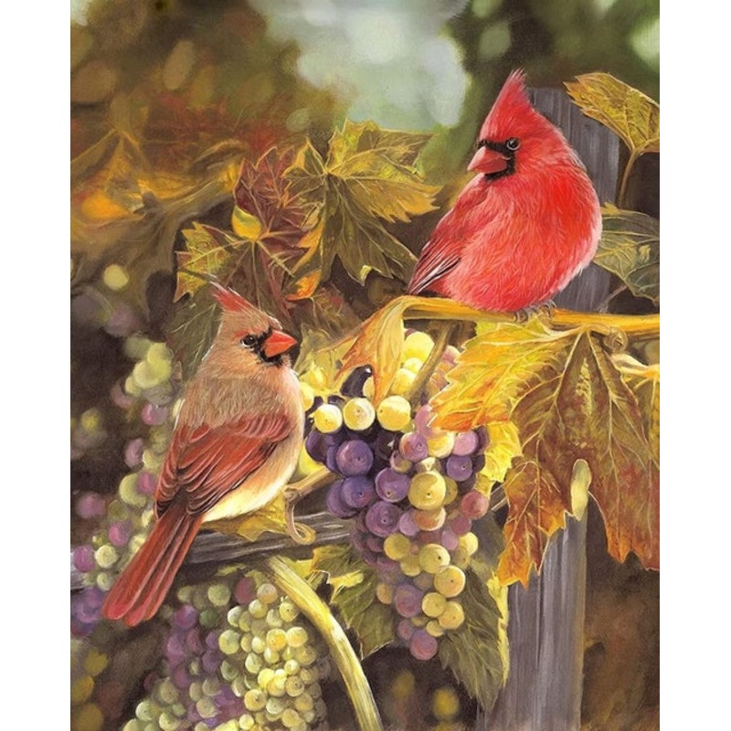 Harvest Time Cardinals Grapes Panel 36" David Textiles Cotton Fabric Digitally Printed DT-ML-3198-0C-1