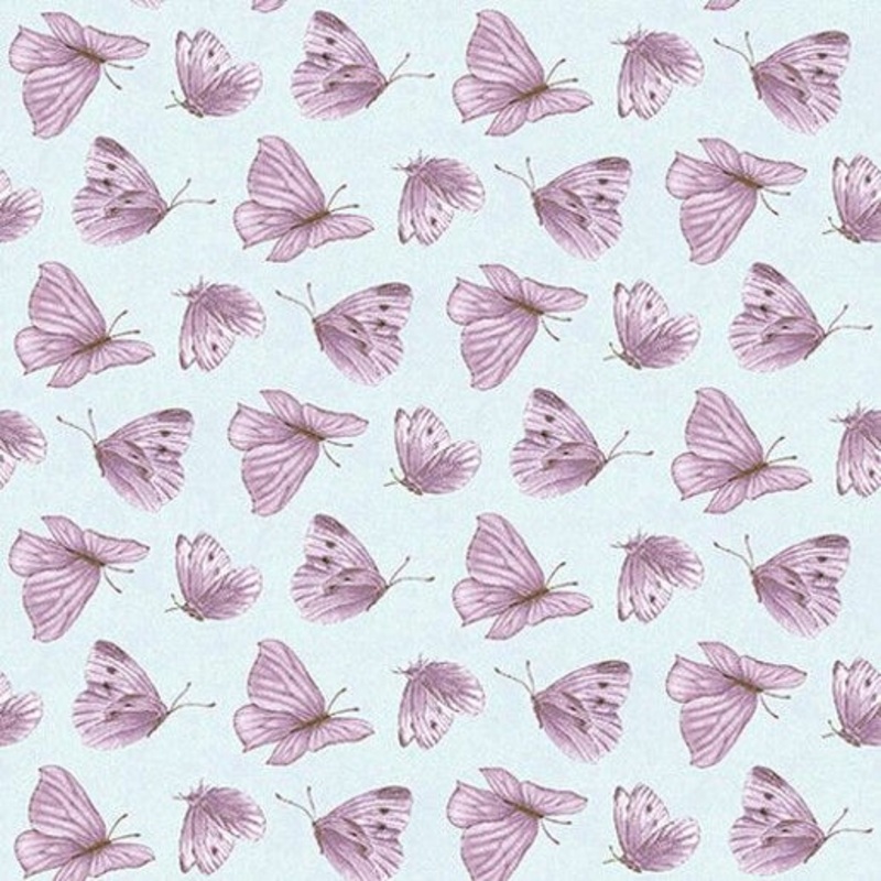 Lavender Garden Tossed Butterflies Blue Jane Shasky Henry Glass Cotton Fabric