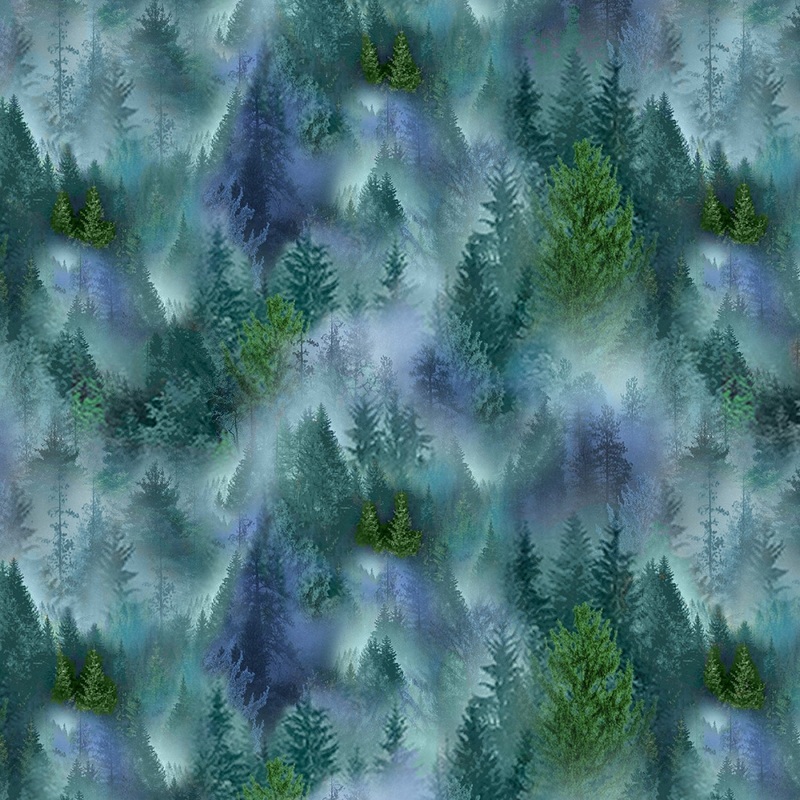 Mountain Side Evergreen trees Nature Collection Timeless Treasures Cotton Fabric
