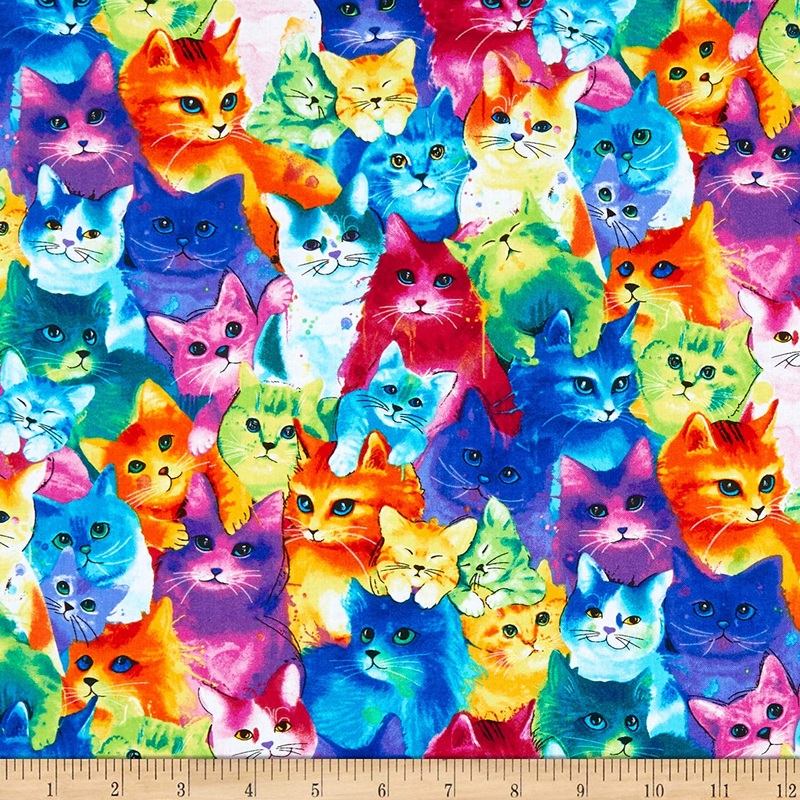 Painted Bright Cats Meow-Za! Cat's Meow Timeless Treasures Cotton Fabric