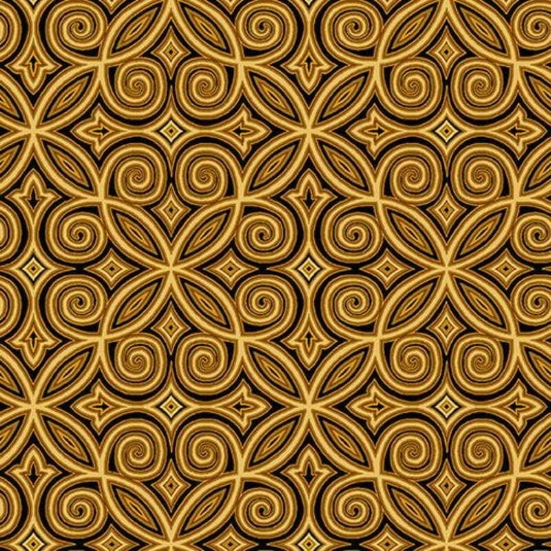 Silent Night Metallic Arabesque gold Color Principle Henry Glass Cotton Fabric