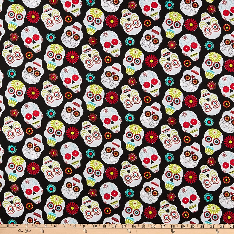 Sugar Skulls colorful fun Black Timeless Treasures Cotton Fabric