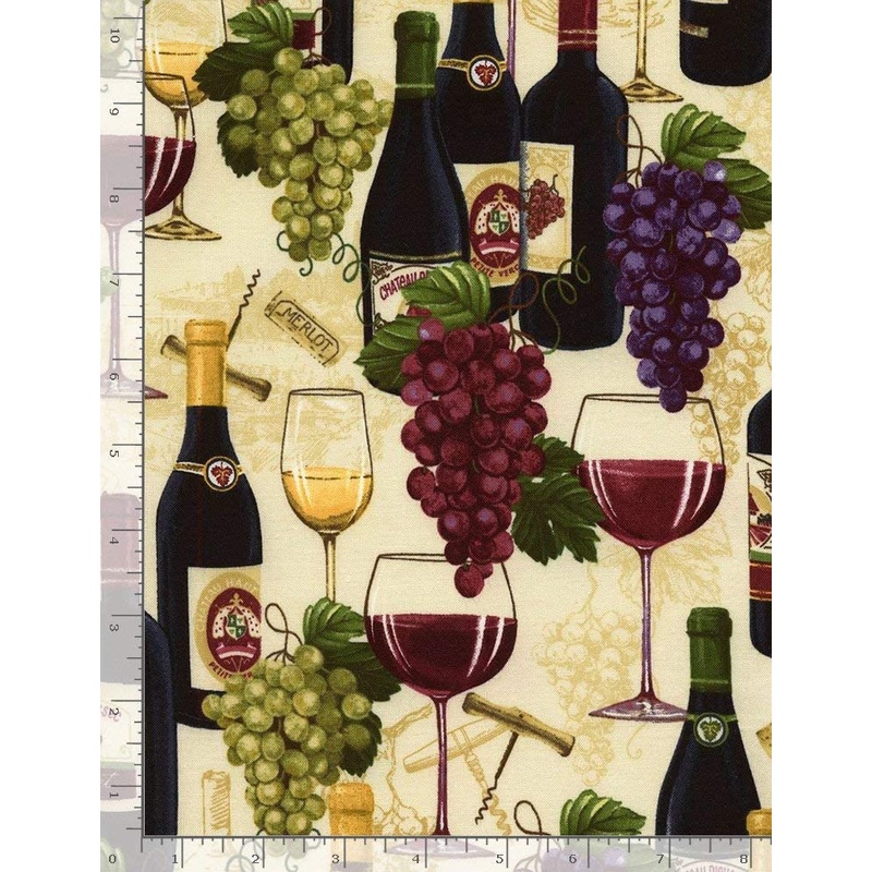 Wine Bottles Grapes Sand Timeless Treasures Cotton Fabric
