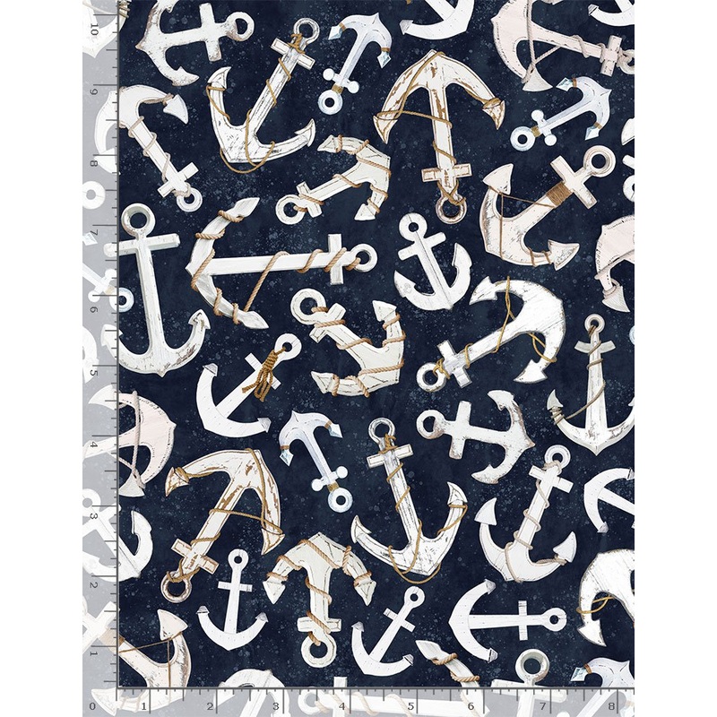 Beach Anchors Toss Navy Timeless Treasures Cotton Fabric