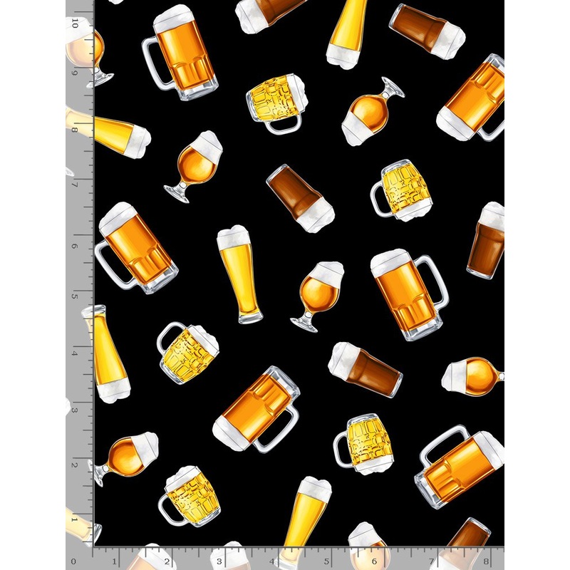 Beer Grab me a Beer Tossed Beer Glasses Black Timeless Treasures Cotton Fabric
