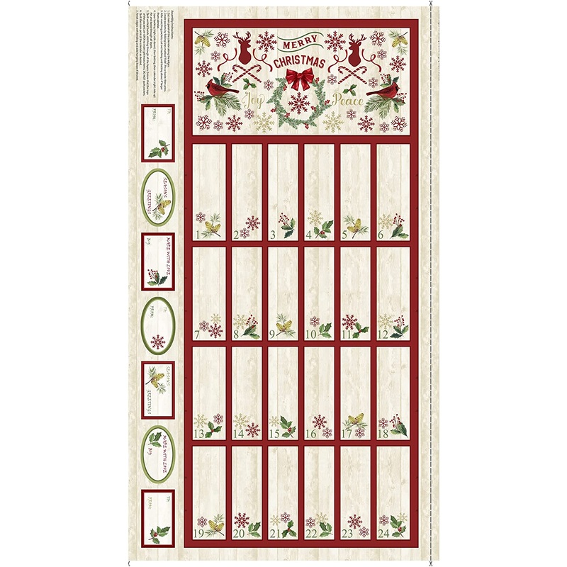 Christmas Advent Calendar Panel 24 inchesl Natural Comfort & Joy Timeless Treasures Cotton Fabric