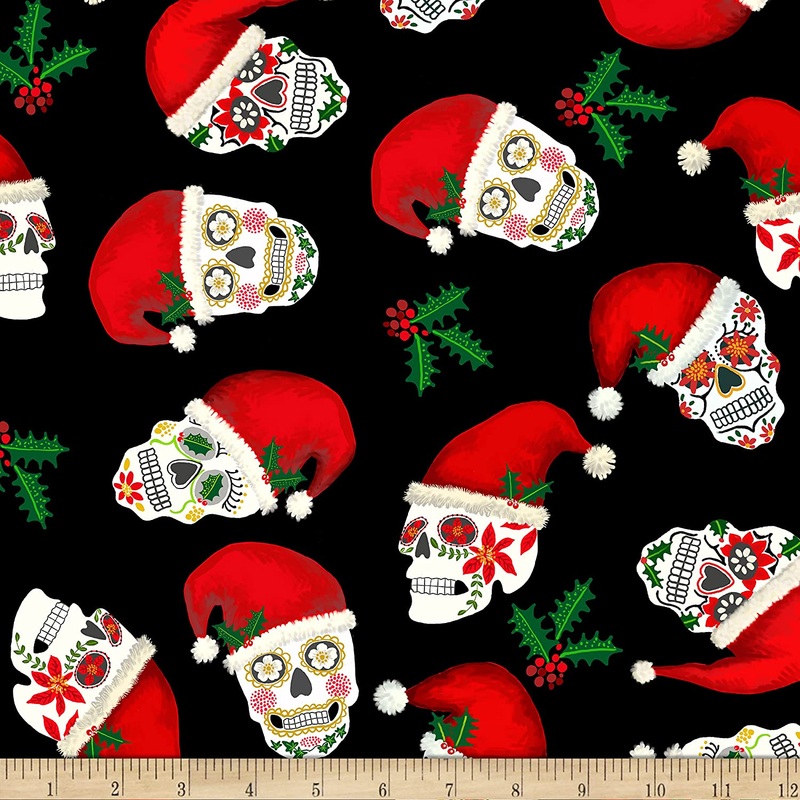 Christmas Sugar Skulls Black Timeless Treasures Cotton Fabric