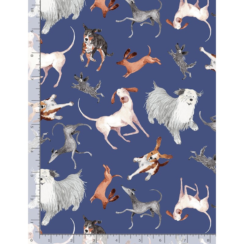 Dogs Tossed Navy Unleashed Timeless Treasures Cotton Fabric