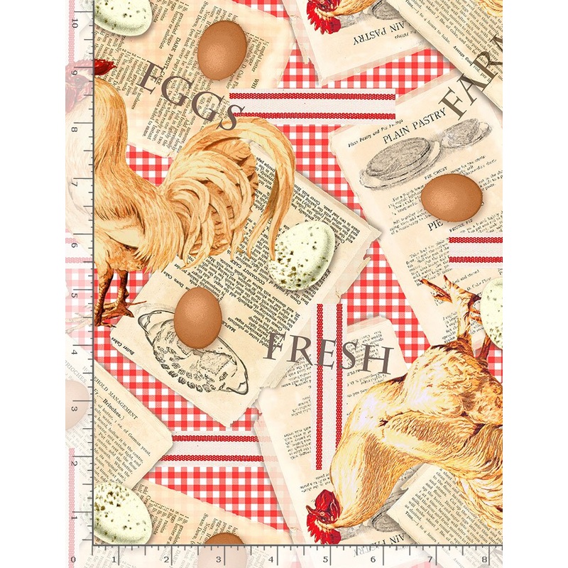 Farm Fresh Chicken and Recipes Red Gingham Timeless Treasures Cotton Fabric
