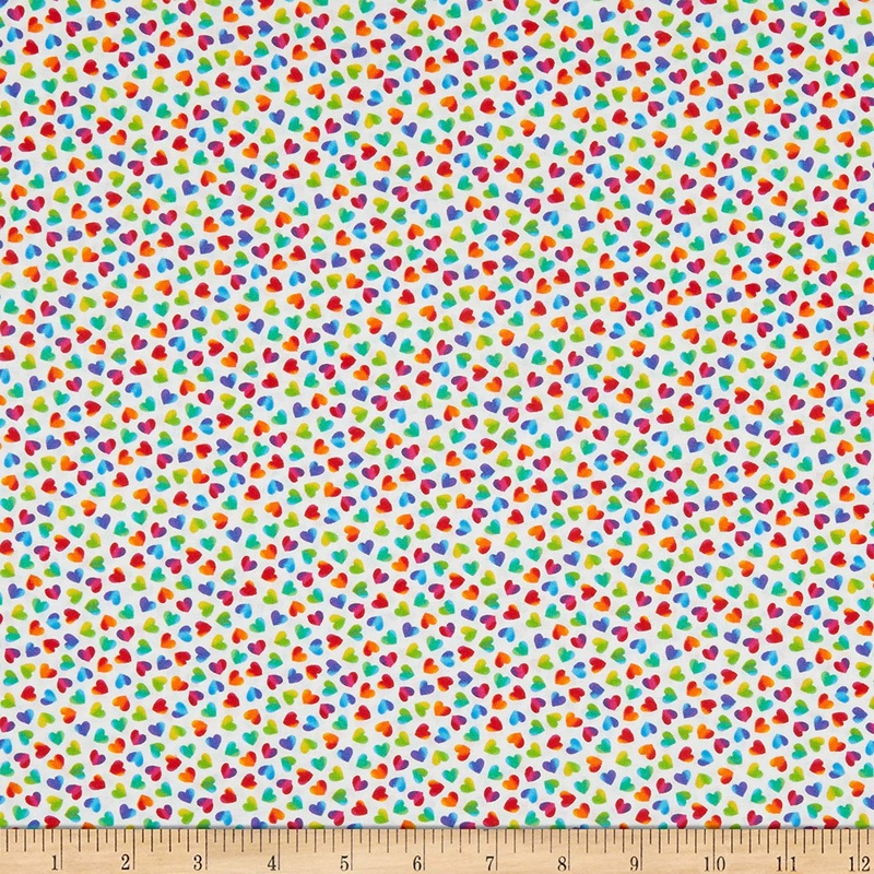 Hearts Lips & Kisses Ombre Rainbow Hearts White Timeless Treasures Cotton Fabric