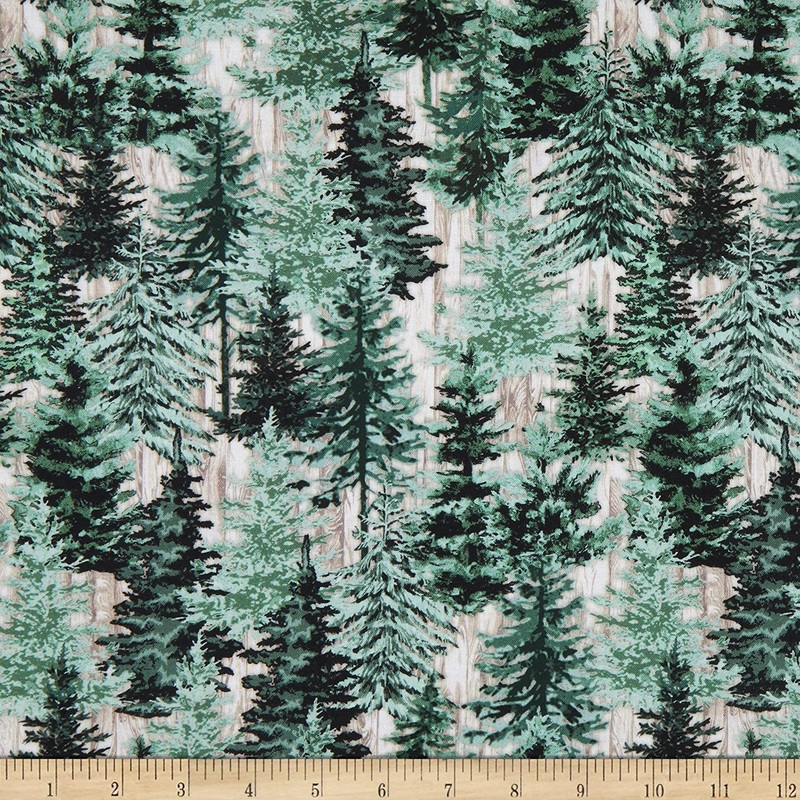 Holiday Retreat Pine Trees Wood Clap Board Natural Timeless Treasures Cotton Fabric