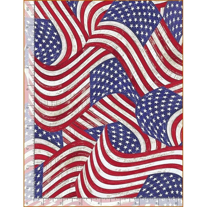 Home Of The Brave Patriotic Flags Packed Wood Texture Timeless TreasuresCotton Fabric