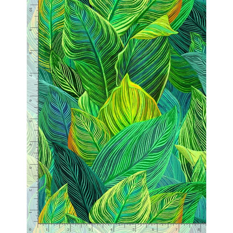 Leaves Bright Green Packed Neon Nature Timeless Treasures Cotton Fabric