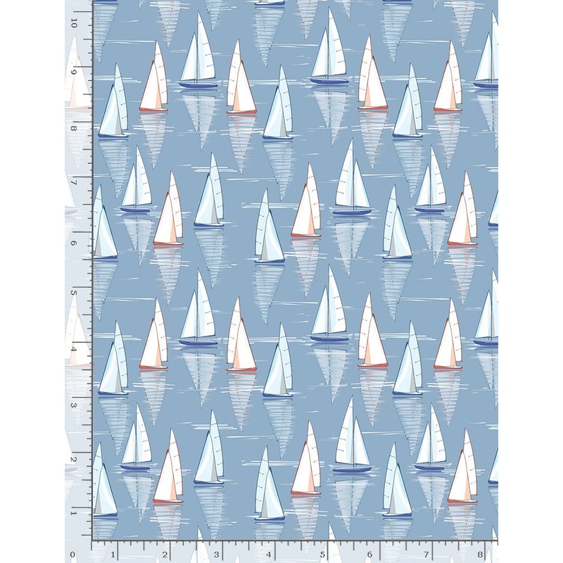 Ocean Blue Sailboats Blue Thomas Little Timeless Treasures Cotton Fabric