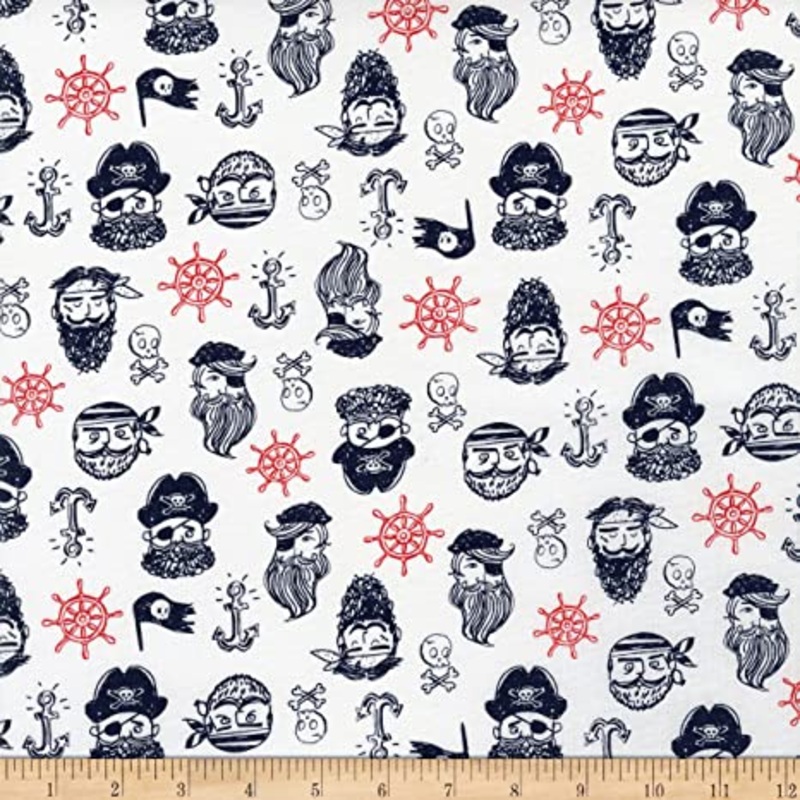 Pirate Faces White Walk the Plank Danger Pirate Islands Timeless Treasures Cotton Fabric