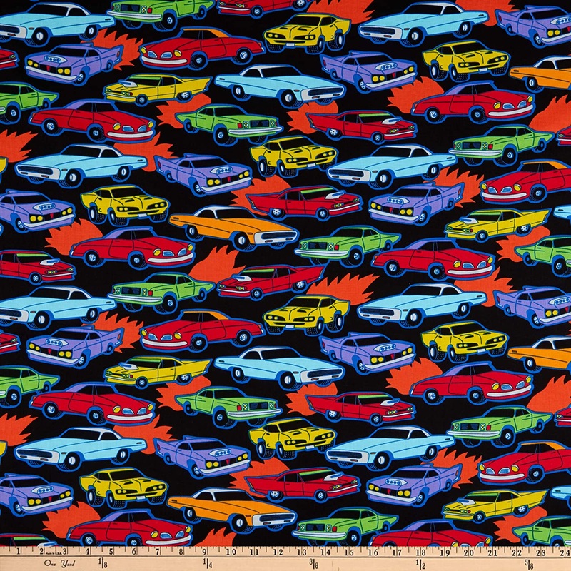 Racing Muscle Cars Black Timeless Treasures Cotton Fabric
