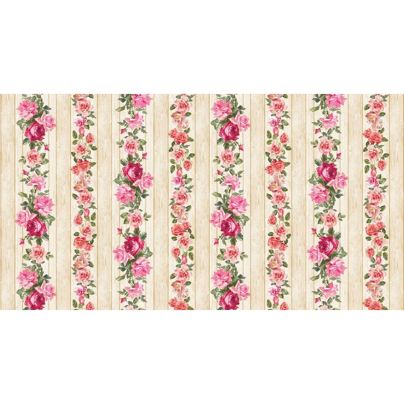 Rose Floral Stripe Natural Romance Timeless Treasures Cotton Fabric