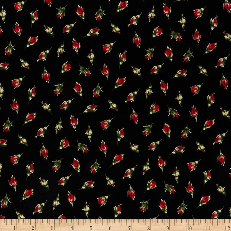Rose Little Rose Buds Black Timeless Treasures Cotton Fabric