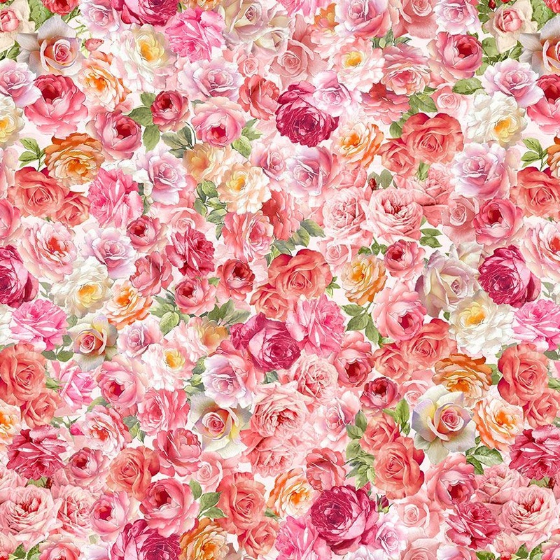Rose Pink Packed Roses Romance Timeless Treasures Cotton Fabric