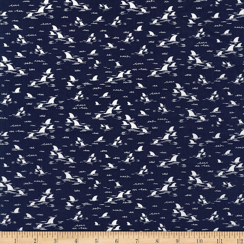 Shark Fins Navy Nautical Walk the Plank Timeless Treasures Cotton Fabric