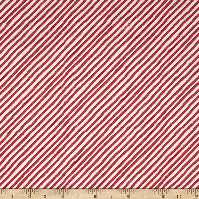 Snow Fun Candy Cane Stripes Bias Diagonal Red Bunnies Timeless Treasures Cotton Fabric TT-CD1400 Red