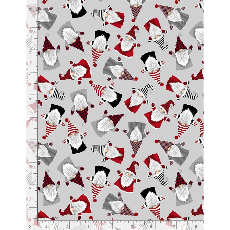 Snow Fun Gnomes Mini Holiday Gnomes Gray Timeless Treasures Cotton Fabric