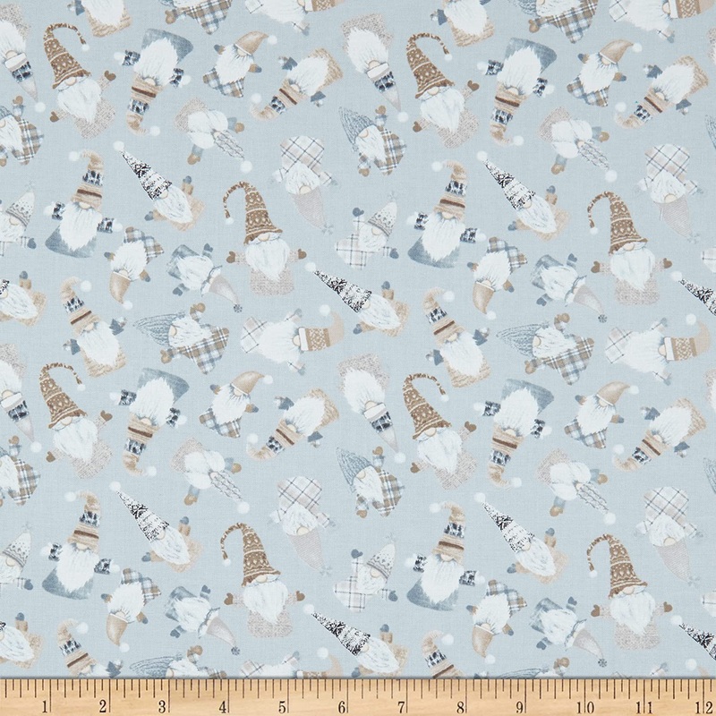 Snow Gnomes Tossed Wooden Gnomes Gray Timeless Treasures Cotton Fabric